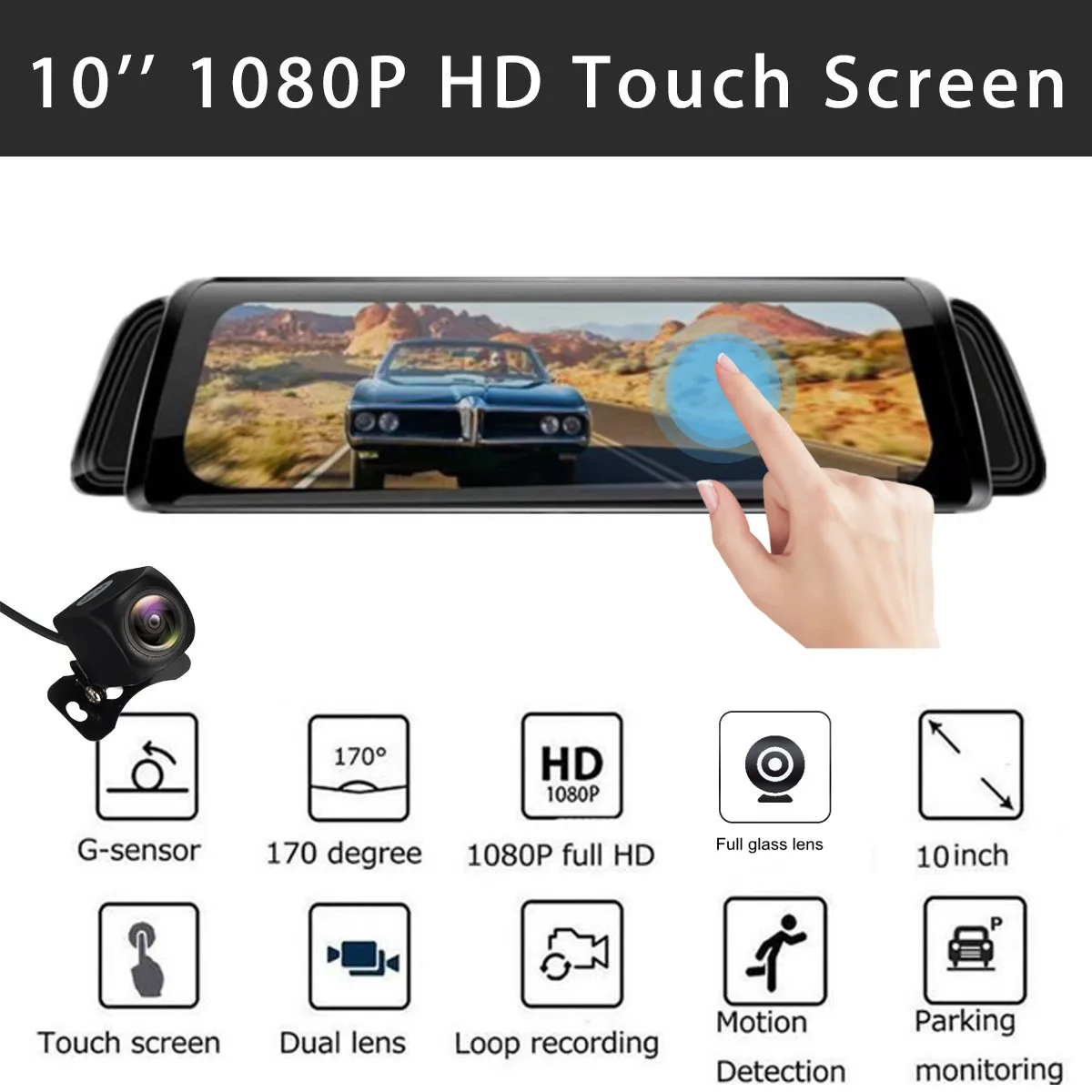 

Car Dvr Stream RearView Mirror dash Camera avtoregistrator 10 IPS Touchs Screen Full HD 1080P Car Recorder dash cam