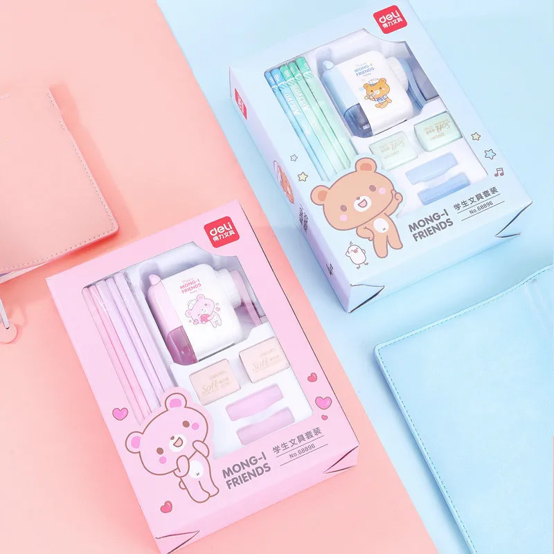 

Cute Bear Manual Pen Grip Sharpener Stationery Set Gift Creative Student Cartoon Pencil Rubber For Kids School Supplies Birthday