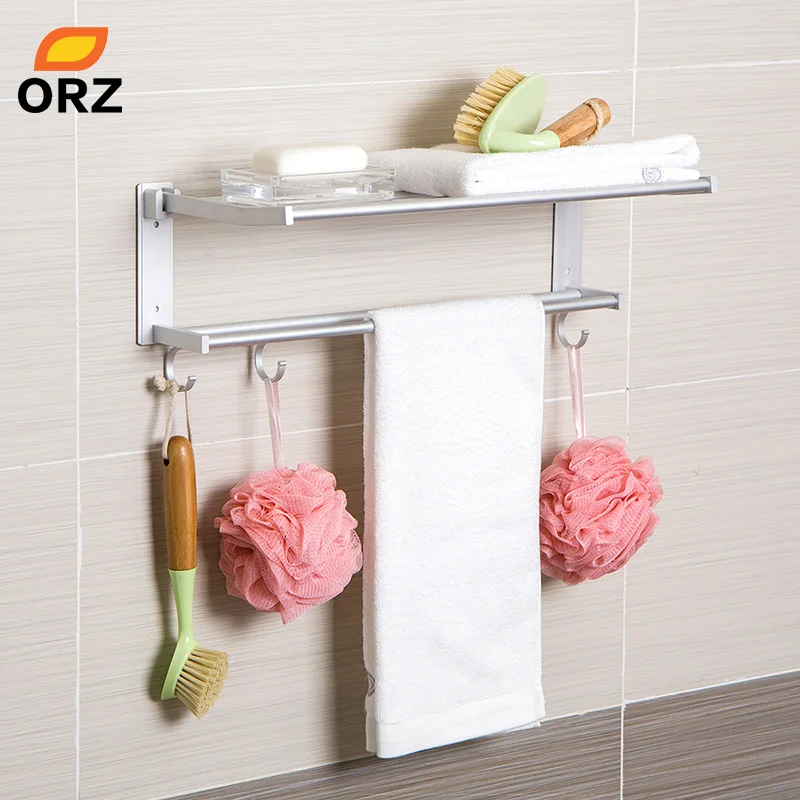 ORZ полка для ванной комнаты складная вешалка для полотенец органайзер для хранения Настенные Крючки для хранения полотенец вешалка для туалетных принадлежностей Органайзер для ванной