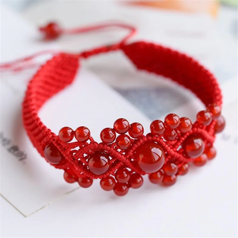 Women Bracelets Natural Red Gems Handmade Braiding