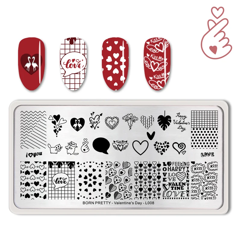 

BORN PRETTY Nail Stamping Plates Valentine's Day Heart Design Rectangle Nail Stamp Template Stencil Nail Tool For Stamping L008