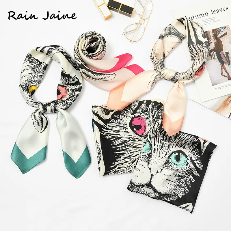 

Kerchief Woman 70cm Korea Decoration Womens Scarf Square Literature Small Silk Scarves Spring And Autumn Joker New Pattern 2019