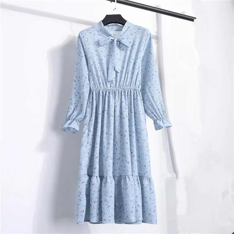 Осеннее платье с цветочным принтом шифоновое праздничное Vestido Mujer корейское