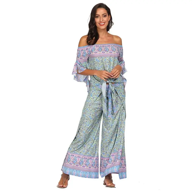 2 Piece Set Women Casual Boho Sweet Elegant Sexy Travel Beach Retro Ladies Red Tops Wide Legs Pants Floral Strapless Ethnic Suit 2 Piece Set Women Casual Boho Sweet Elegant Sexy Travel Beach Retro Ladies Red Tops Wide Legs Pants Floral Strapless Ethnic Suit