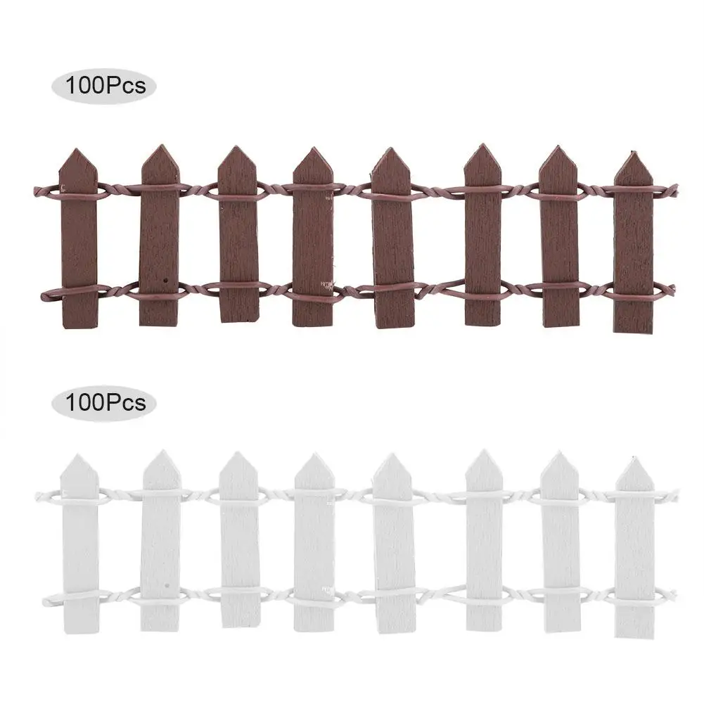 

100Pcs Mini Garden Decor Wood Fence DIY Plant Pot Barrier for Miniature Ornament