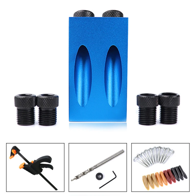 

Woodworking Pocket Hole Jig Kit 6/8/10Mm Angle Drill Guide Set Hole Puncher Locator Jig Drill Bit Set For Diy Carpentry Tools