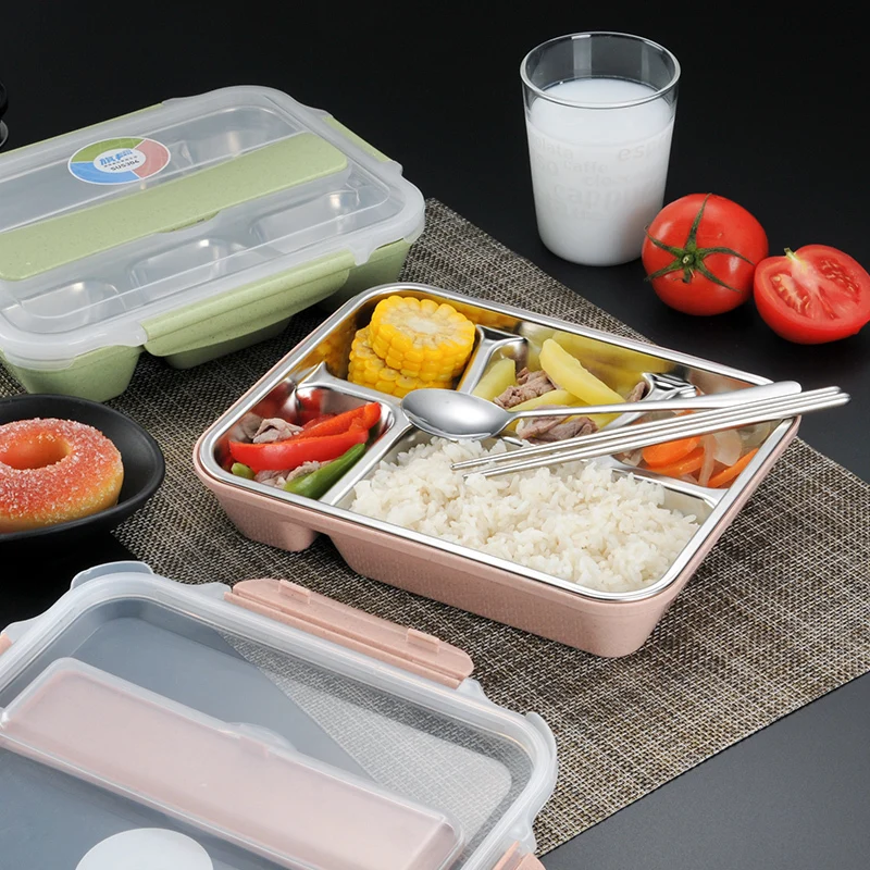 

Lunch Box Food Containers With Compartments 18/10 Leakproof Stainless Steel Lunchbox Office School Kids Bento Box