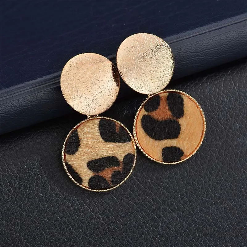 

Fashion 1Pair Graceful Leopard Fur Drop Earrings Girls Party Wedding Colorful Gold Color Round Gifts Earrings