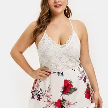 Wipalo Женский Повседневный комбинезон размера плюс с кружевными вставками и завязками на спине, Цветочный комбинезон, сексуальный Летний комбинезон с глубоким вырезом на спине, женские комбинезоны