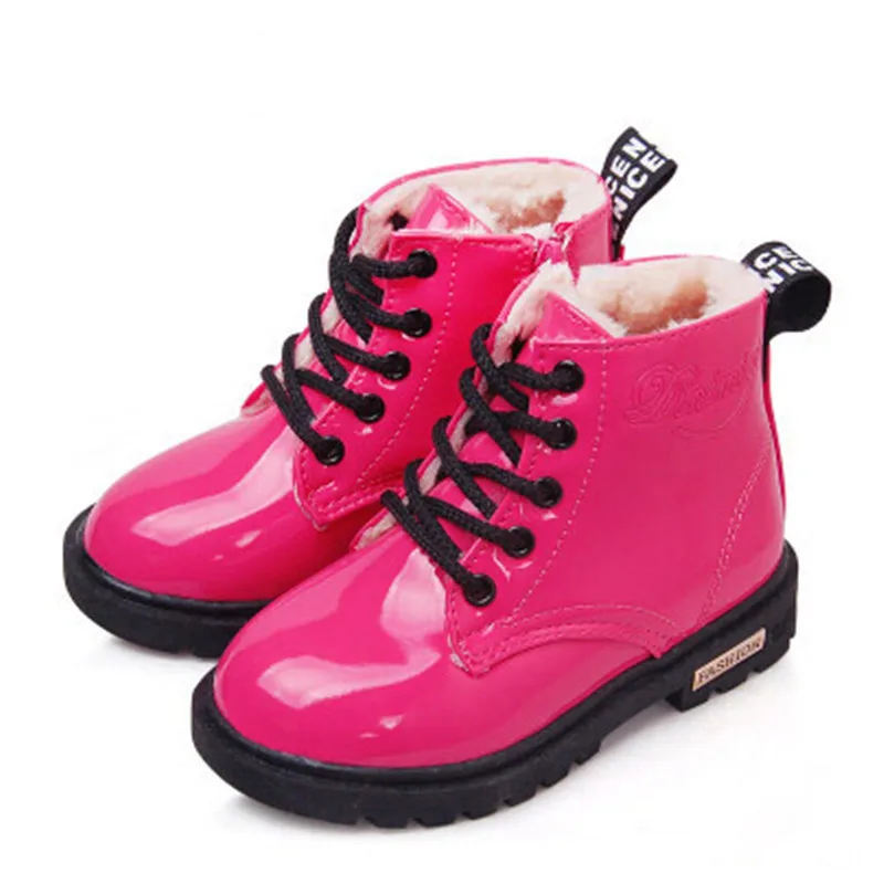 

2018 Winter Children Shoes PU Leather Waterproof Martin Boots Kids Snow Boots Girls Boys Rubber Boots Sneakers