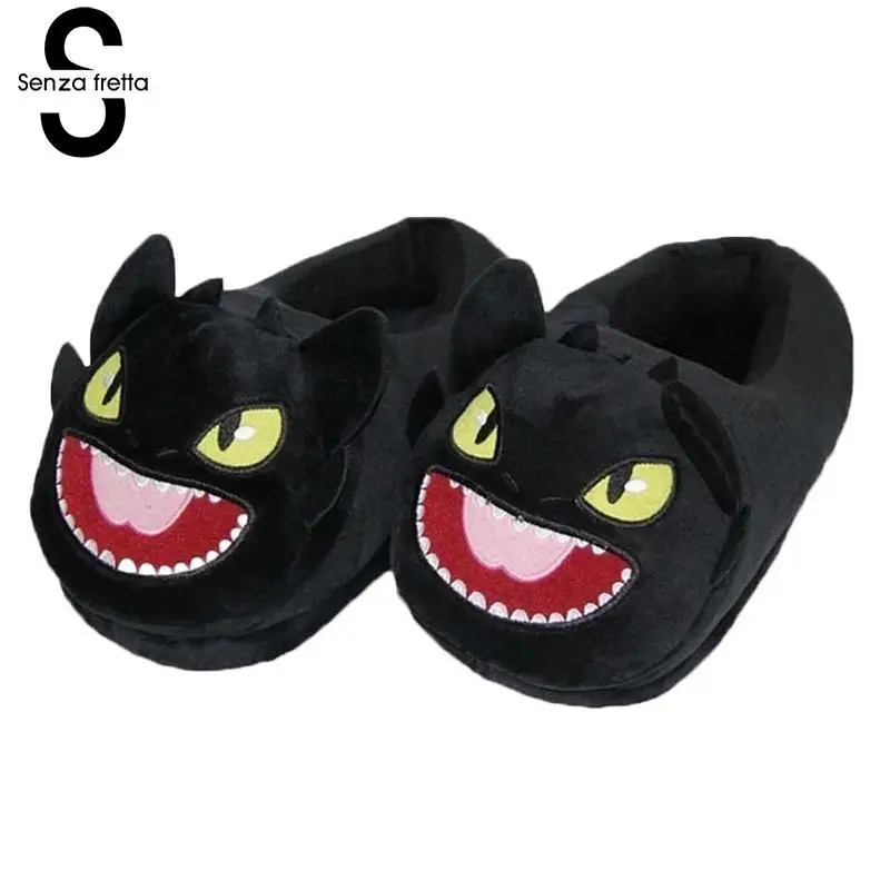 

Senza Fretta Womens Shoes 3d Anime Plush Slippers Shoes Winter Warm Cotton Black Home Fluffy Slippers Lovers Shoes Pantufa 28cm