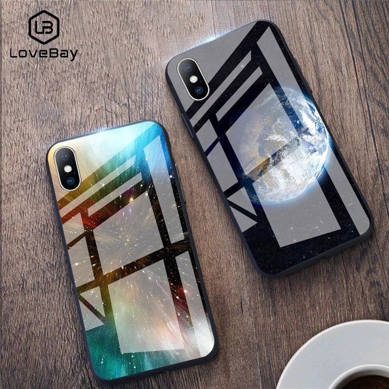 Lovebay Glass Phone Case For iPhone 6 6s 7 8 Plus X XR XS Max Fashion Dream Starry Sky Planet Full Cover |