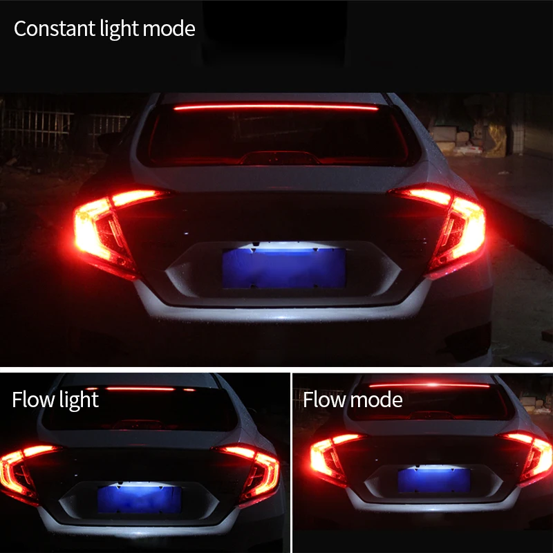 Car Rear Brake Lights 90cm High Brake Warning Lamp Decoration LED Flexible Strip Auto Signal High Mount Stop Light Accessoriess