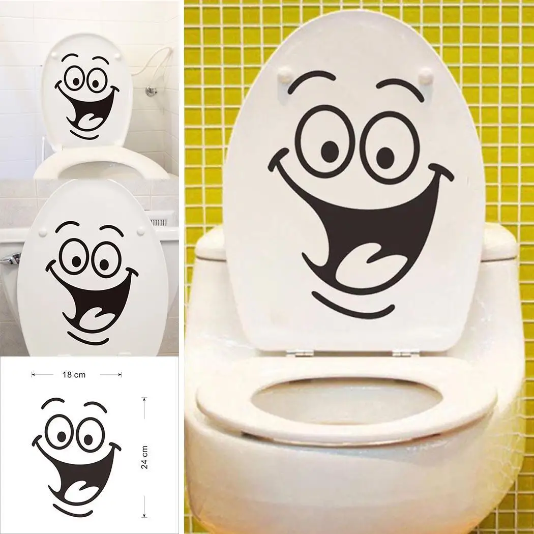 

24*18cm DIY Wall Stickers Cute Smiley Face Toilet Stickers PVC Waterproof Background Bathroom Living Room Decal Seat Decor