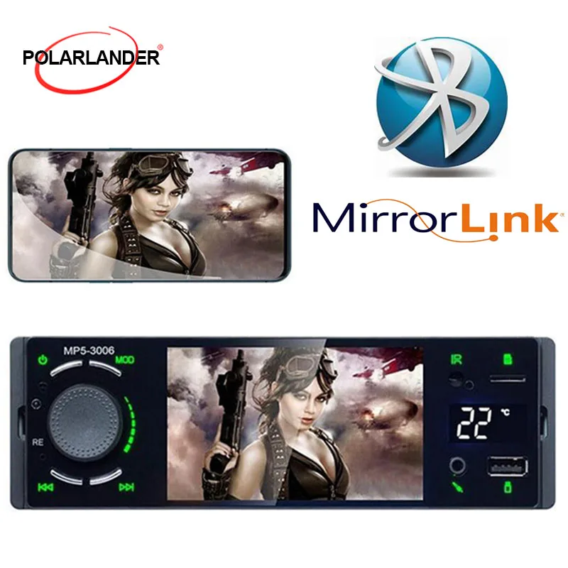 POLARLANDER Автомагнитола 1din 4," сенсорный экран Авто Аудио mirrorlink стерео bluetooth usb aux плеер для Android