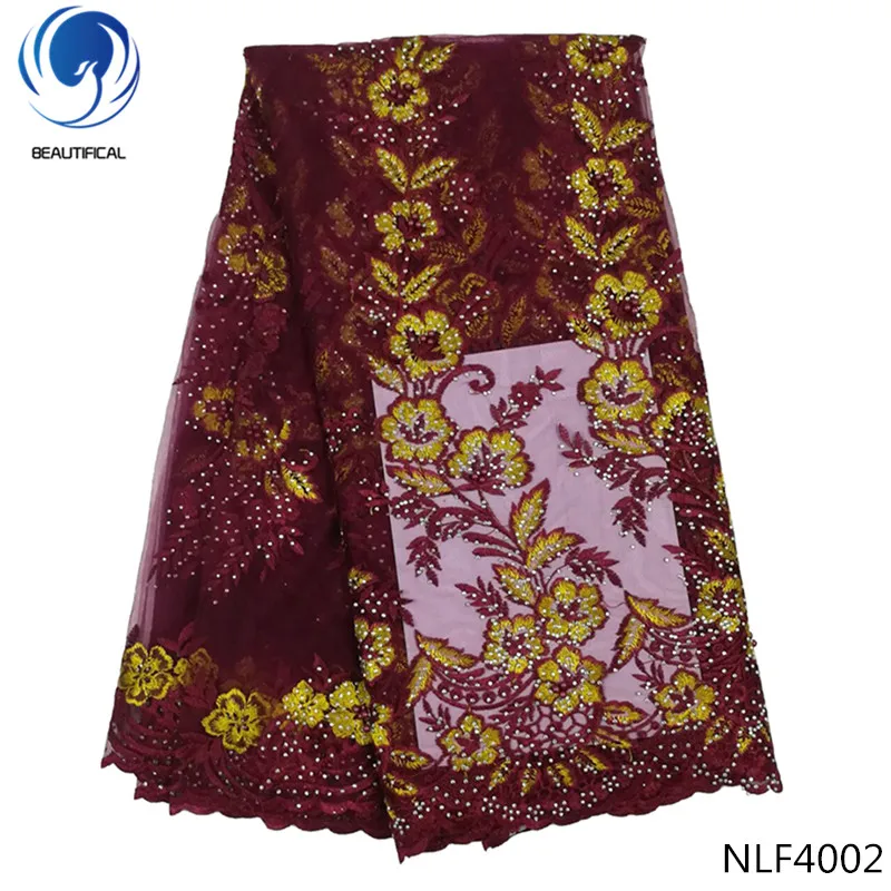 

Beautifical african french tulle lace fabrics with rhinestones 2019 new design lace fabrics dress for wedding 5yards/lot NLF40
