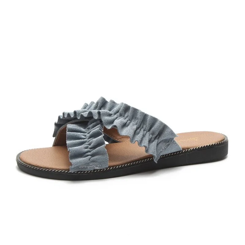 

SAILING LU Summer New Women Slippers Comfort Ruffles Slippers Outdoor Casual Slides Women Flip Flops Female Flat Shoes XWT1199