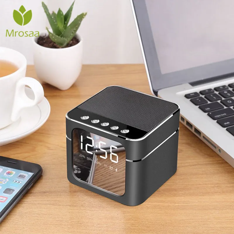 

Hot Q5 Wireless Digital Alarm Clock LED Mirror Display TF Card Handsfree Speaker Portable Desktop Table Clocks bluetooth Speaker