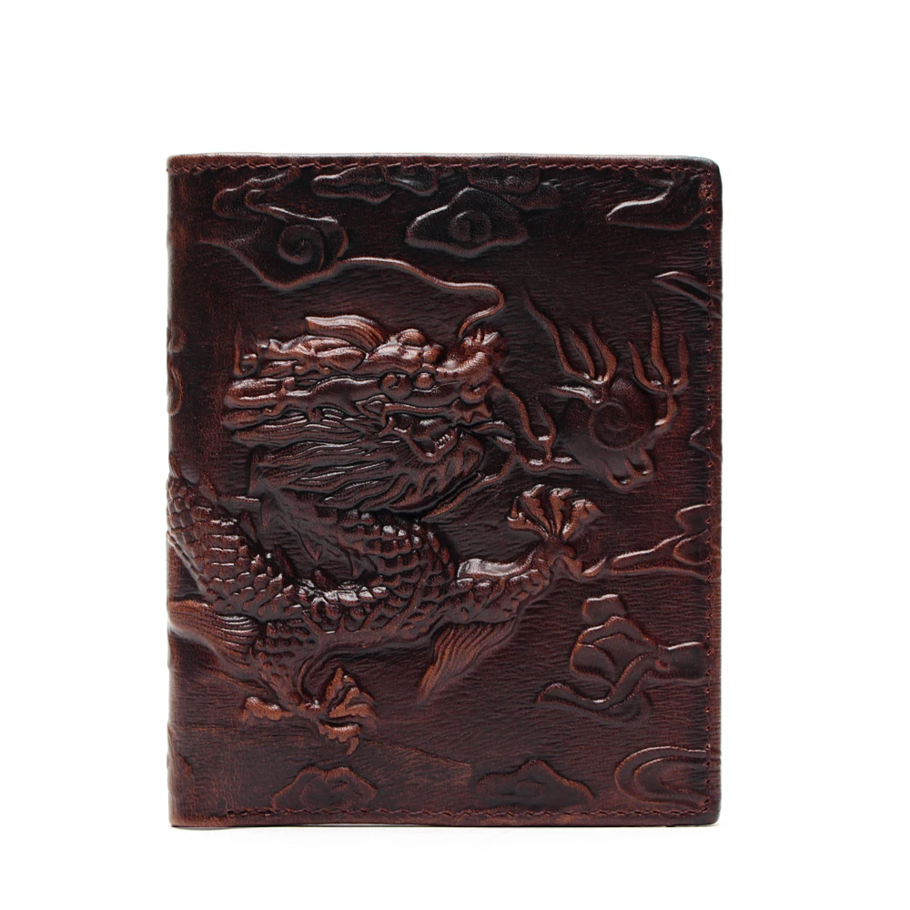  Chinese Dragon Wallet Vintage Genuine Leather Men's Wallets Brand Unique Design Pattern Male Foldin