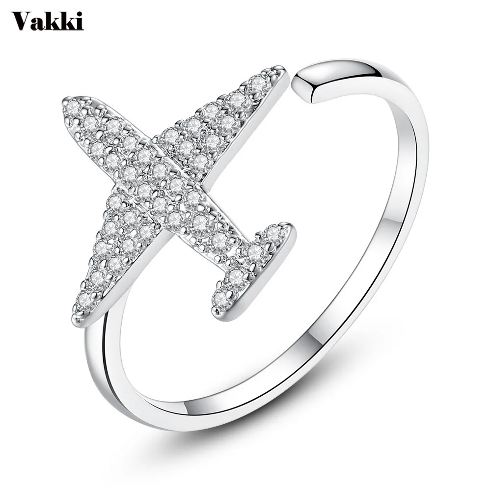 

2019 New Pattern Crystal Plane Ring Anenjery Dazzling Micro CZ Individual Aircraft Opening Rings For Women Anillos Anel
