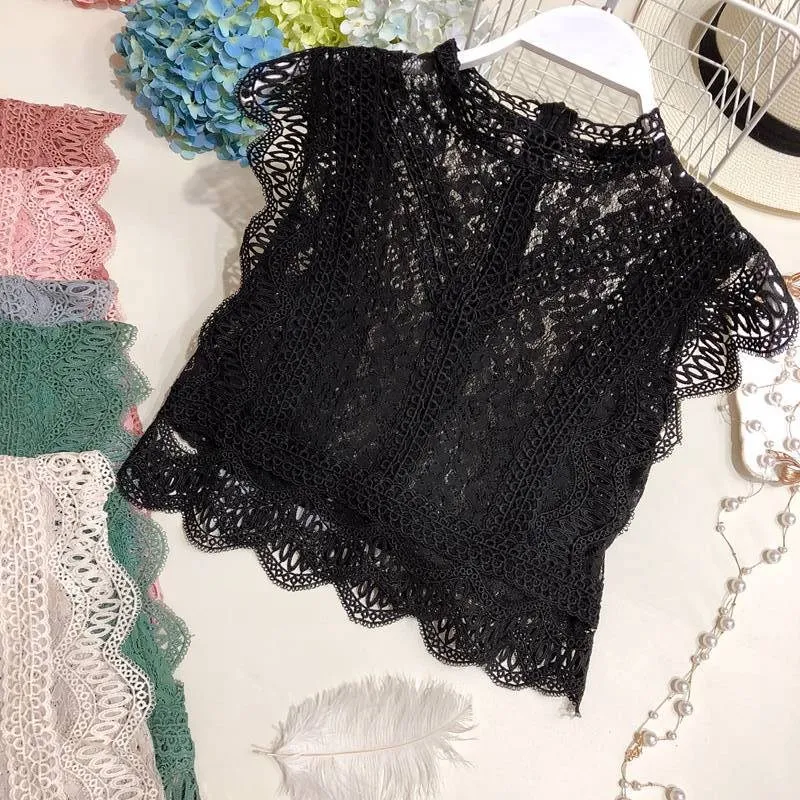 

Summer Women Fashion Short Lace Tank Ladies Slim Solid Crop Top Hollow Out Sexy Vest