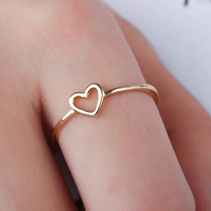 

Hot 1PC Silver color Simple Rings for Women Hollow Heart Bride Weddings Gifts