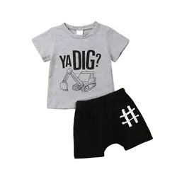 Новые модные комплекты из 2 предметов для маленьких мальчиков, футболка с короткими рукавами и принтом + шорты, повседневные комплекты для