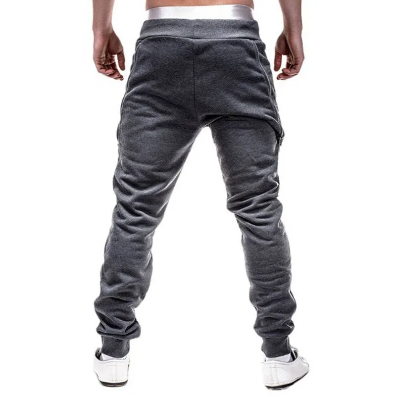 FDWERYNH Hip HopJoggers брюки 2018 тонкий сплошной цвет поддельные молнии длинные мужские