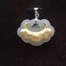 Натуральный нефрит 999 24 k желтое золото счастливый кулон замок 27x18 мм