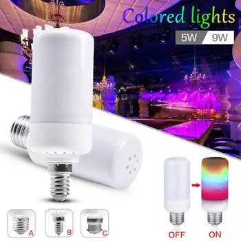

3 Modes LED Four-color Flame Flashing Light Bar Bulbs KTV Festive Atmosphere Night Light Colorful Stage Light E27/E14/B22
