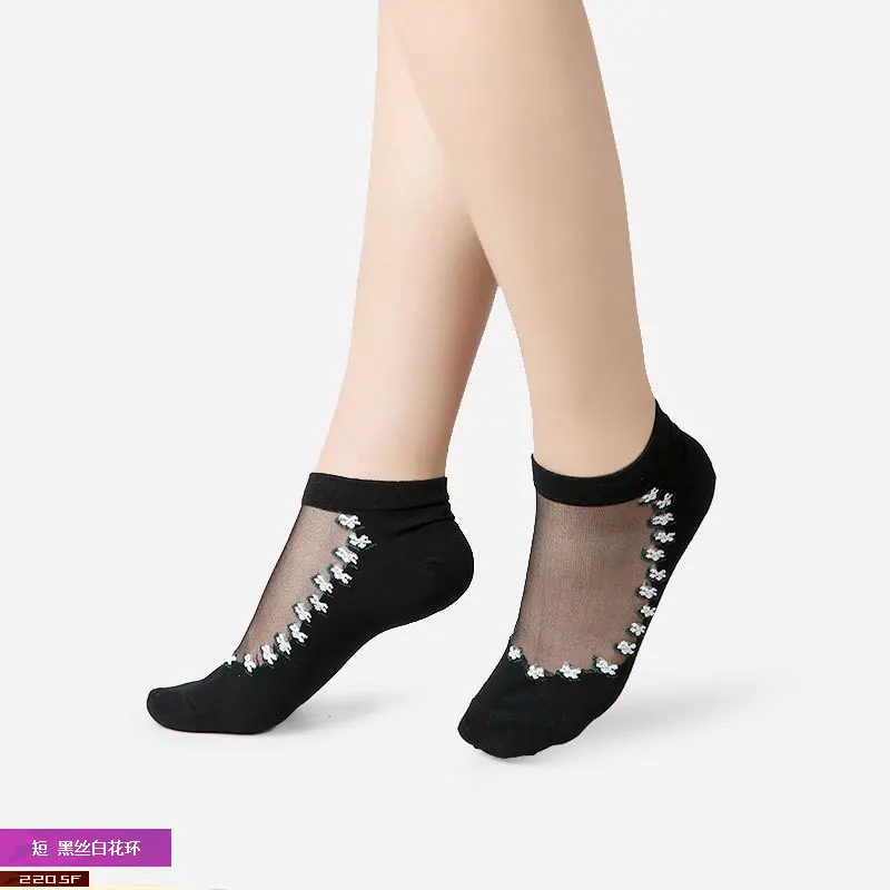 Сексуальные ажурные женские кружевные мягкие удобные прозрачные шелковые эластичные носки с оборкой, прозрачные забавные носки по щиколотку, 1 пара = 2 шт. 2205