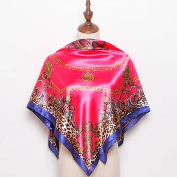 

2019 spring explosions best selling wild letters pattern leopard print 90*90cm silk satin simple fashion scarf