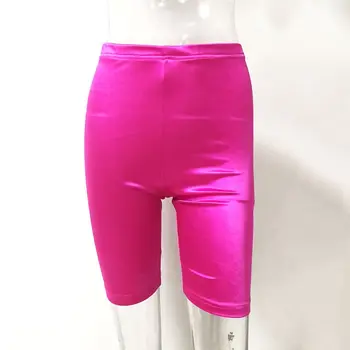 NewAsia Shiny Sexy High Waist Shorts Women Biker Shorts Summer Classic Casual Active Wear Gloss