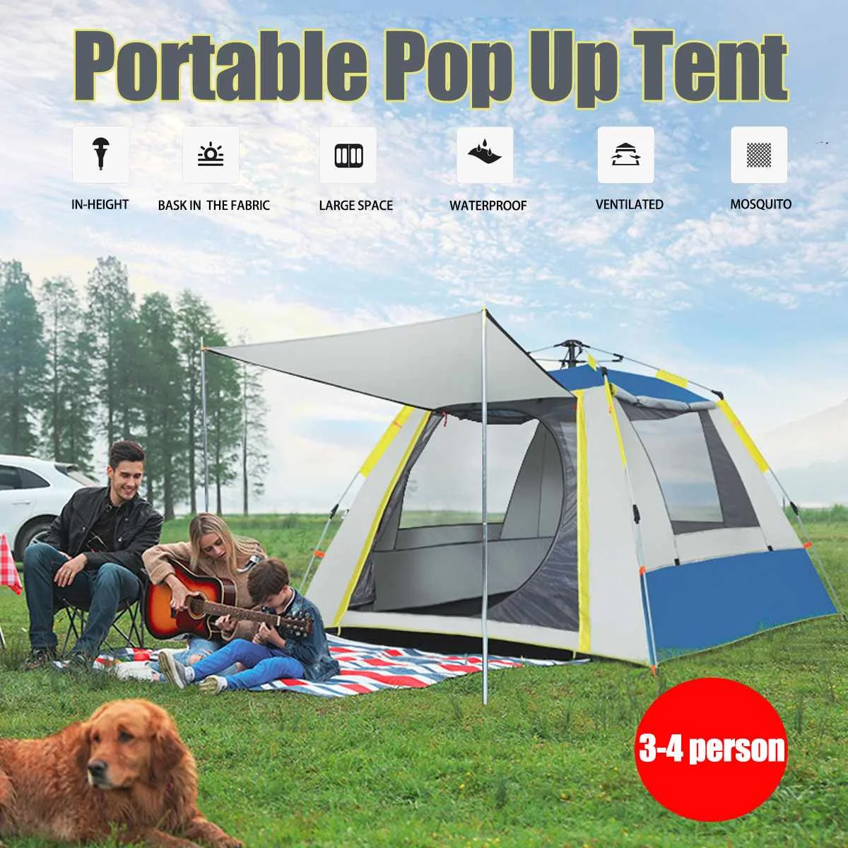

Automatic Pop-up Outdoor Camping Hiking Tent Waterproof Throw Tents UV Protection Large Family Tents 3-4 Person Folding