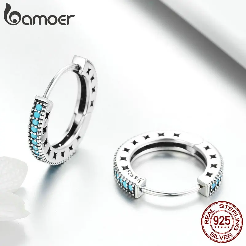 Женские круглые серьги кольца BAMOER модные из настоящего серебра 925 пробы
