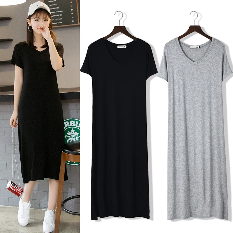 

Summer short sleeve dress female 2019 new v-neck bottoming black dress summer slim dresses