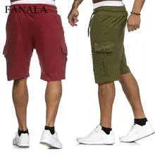 Для мужчин повседневное свободные летние штаны до середины талии на шнурке талии Твердые карманы Спорт Половина брюки для девочек по колено мотобрюки уличная