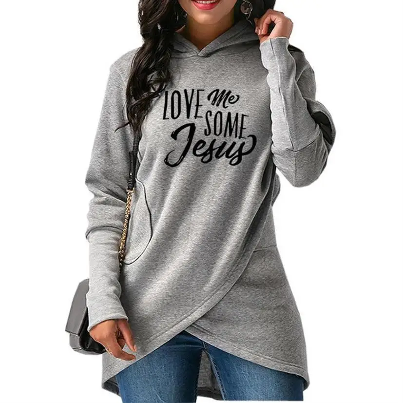 LOVE Me SOME Jesus Letters Print Split Hoodies For Women Kawaii Sweatshirts Hoodies Women Tops Cute Cotton Youth Female Street