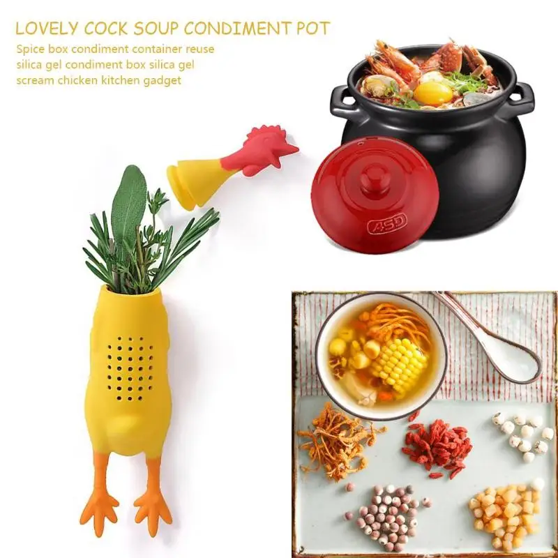 

Reusable Silicone Simmering Soup Seasoning Spice Box Holder Seasoning Jar Spice Container Box Cute Rooster Design Kitchen Tools