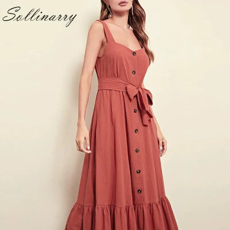 Sollinarry Holiday Long Summer Dress 2019 Women Casual High Waist Sashes Female Dresses Caramel Girl Bow Retro Dress Vestidos Sollinarry Holiday Long Summer Dress 2019 Women Casual High Waist Sashes Female Dresses Caramel Girl Bow Retro Dress Vestidos