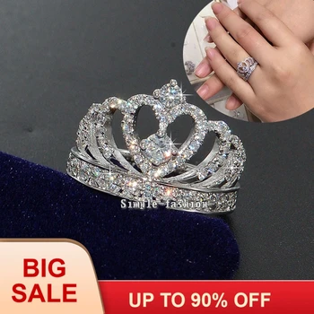 

Brand Fashion Women Crown ring 925 sterling Silver AAAAA zircon cz Wedding Finger band Rings for women