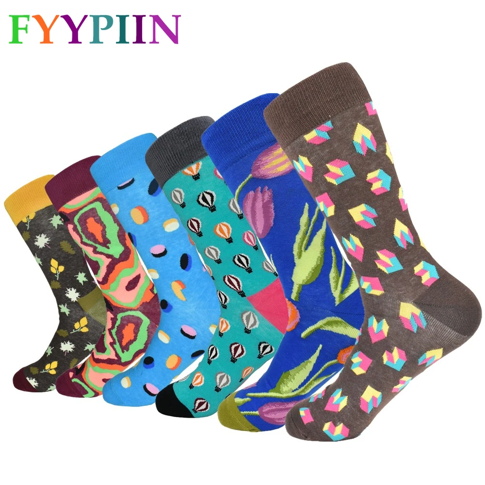 

Sokken Real 2019 Luxury Men's Socks Bright Colored Combed Cotton Funny Diamond Pattern Casual Dresses Wedding (6 Pairs/lot)