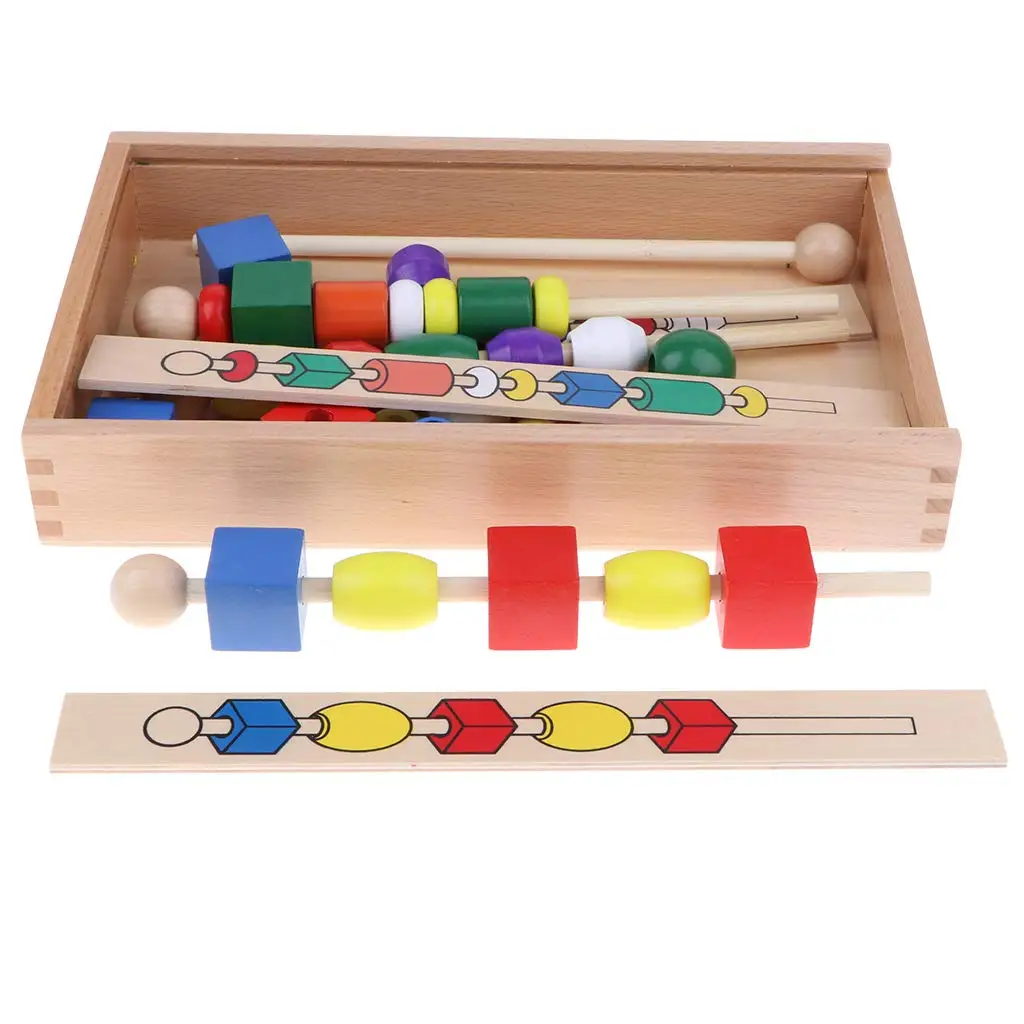  Montessori Sensory Mathematics Materials Wooden Toy Geometry Beads Lacing Color Matching Game Gift 