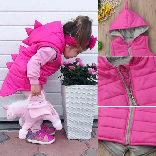 

New Infant Baby Girl Winter Warm Dinosaur Sleeveless Hooded Waistcoats Coat Kid Jacket Outerwear Waistcoat 6M-5T