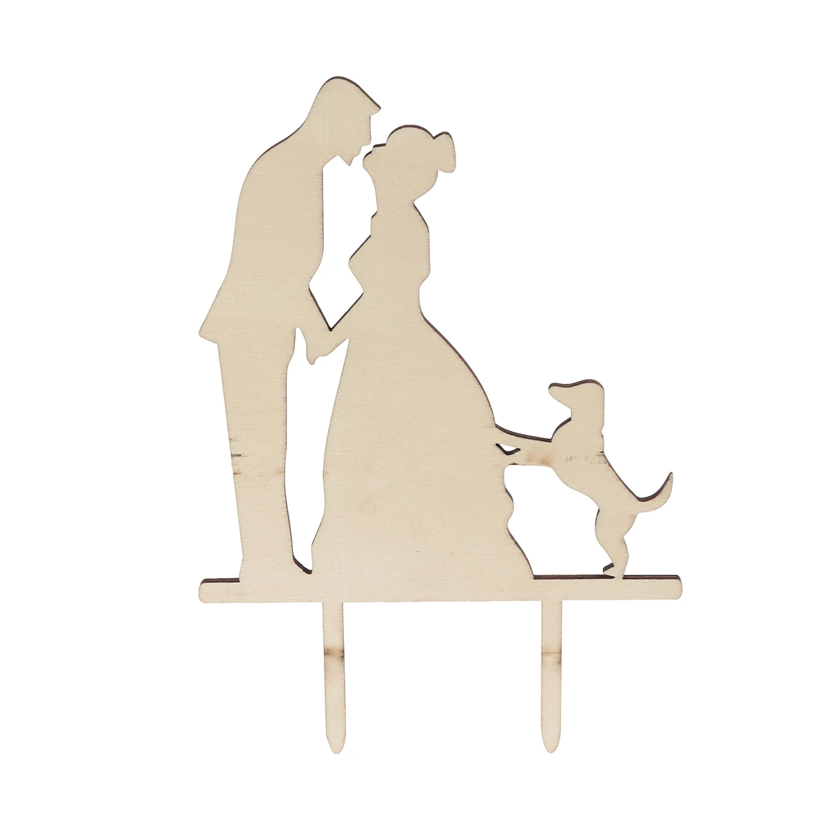 

Wooden Kissing Bride Groom and Dog Silhouette Wedding Cake Decoration Topper