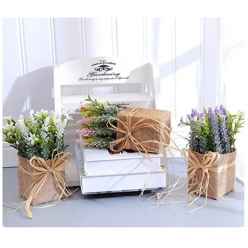 

Mini Artificial Flower Lavender Pastoral Style Linen Potted Plants Dried Flowers Plastic Fake Flower Living Room Decoration