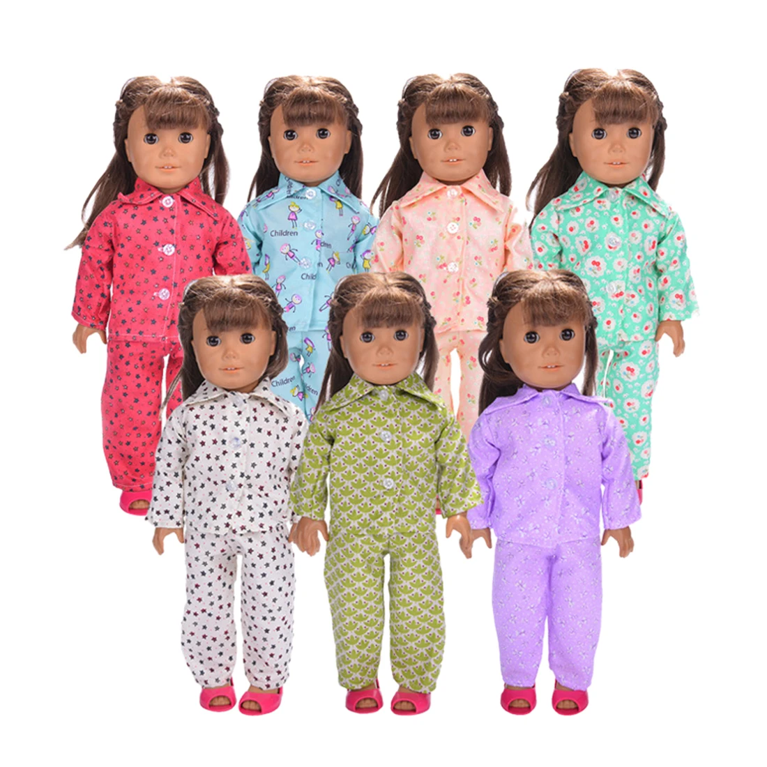 

2019 New Popular 7Pcs/set Nightclothes Suit Cosplay Suit Sleepcoat Set with 7 Kinds Color for 18-inch Girl Dolls