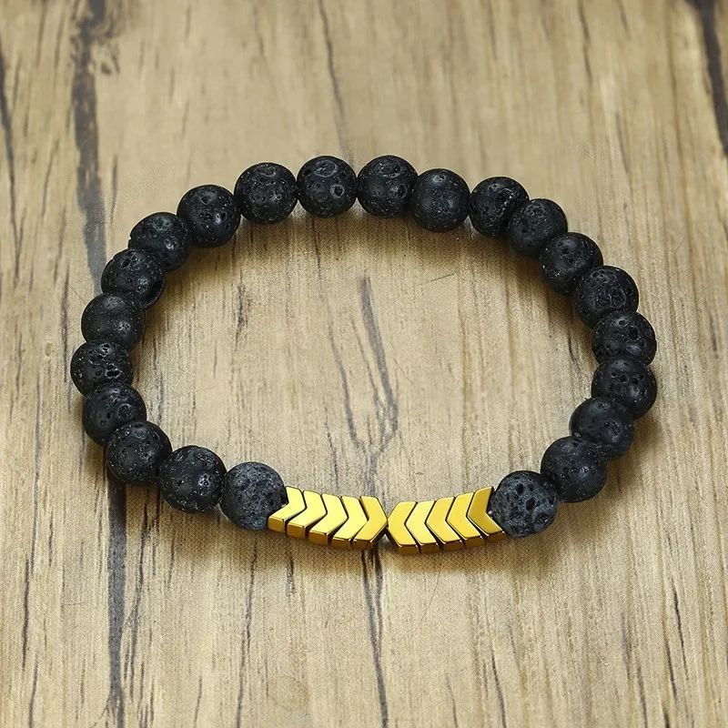 

Volcanic Stone with Hematite Beaded Bracelet