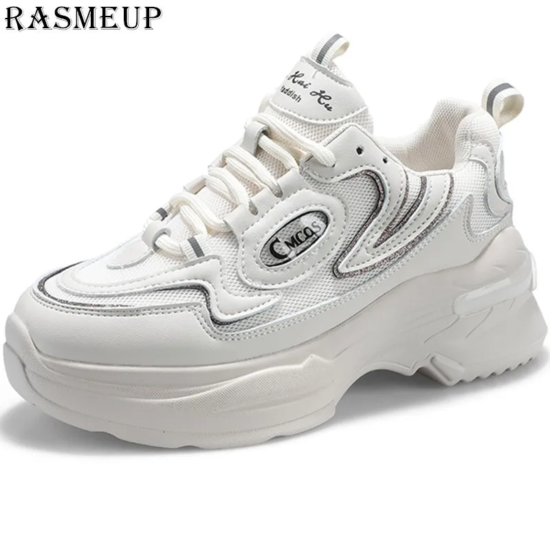 

RASMEUP White Chunky Women's Sneakers 2019 Fashion Women Platform Shoes Comfortable Woman Trainers Breath Woman Casual Footwear