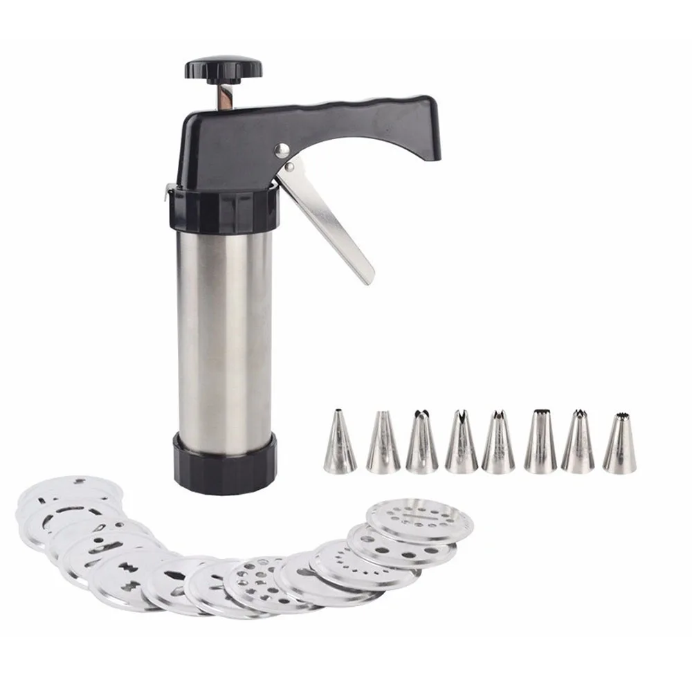 

Cookie Press Machine Sugar Craft Fondant Biscuit Maker Clay Extruder Gun Cake Decorating Tools With 13 Cookie Mold And 7 Nozzles